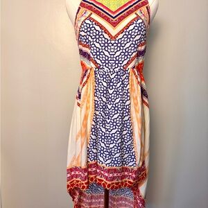 Flying Tomato Halter Top Asymmetrical Multi Colored Keyhole Back Summer Dress